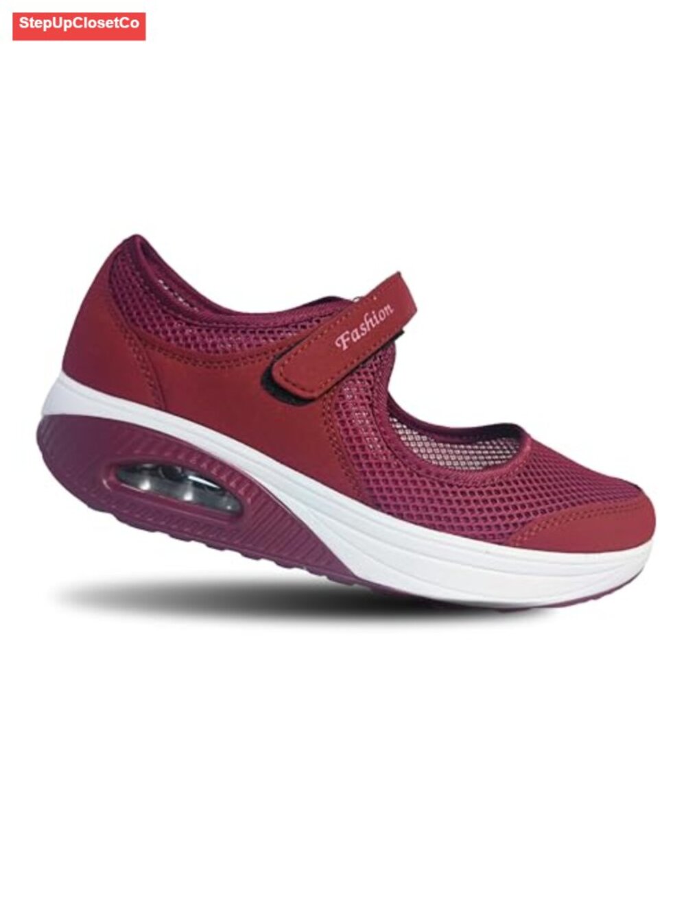Breathable Mesh Hook & Loop Mary Jane Wedge Sneakers - Walking & Work Shoes